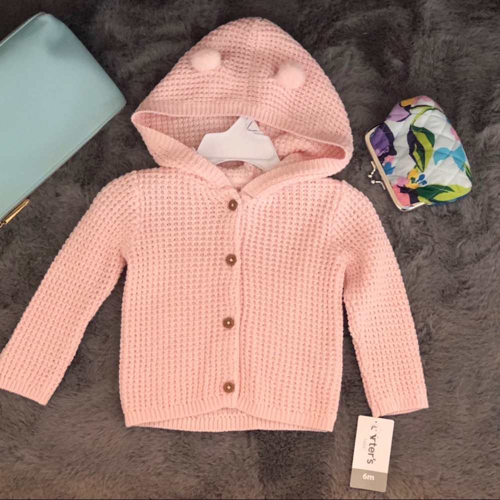 Carter's Pink Bear Hooded Baby Cardigan NWT